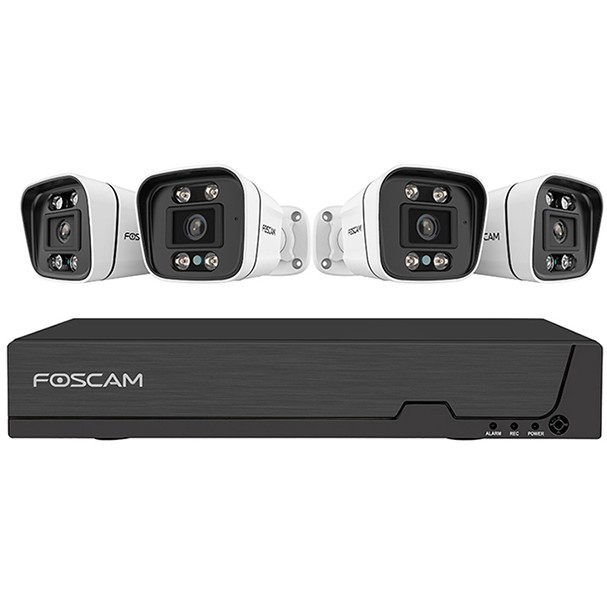 FOSCAM FNA108E-B4-2T Überwachungskameraset 4 Kameras mit Recorder Schwarz