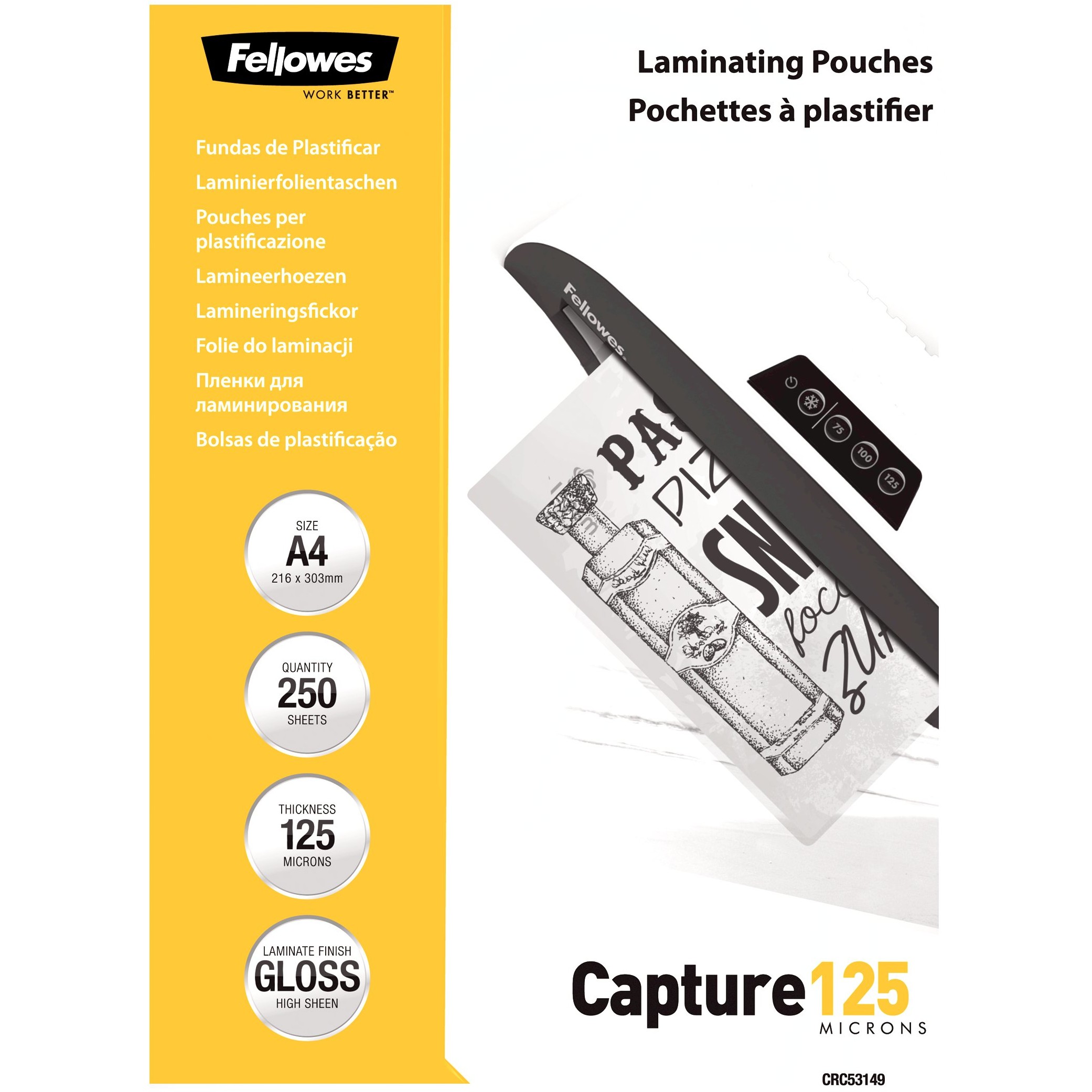 Fellowes Laminierfolie glänzend A4 125 Mikron 250 Stück