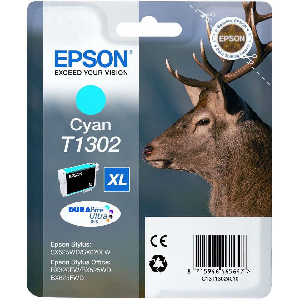 Epson Tinte 1LB T1302 ink cartridge cyan extra high capacity 10.1ml 1-pack blister without alarm - DURABrite Ultra Ink