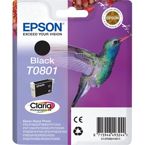 Epson Tinte 5LB T0801 ink cartridge black standard capacity 7.4ml 330 pages 1-pack blister without alarm