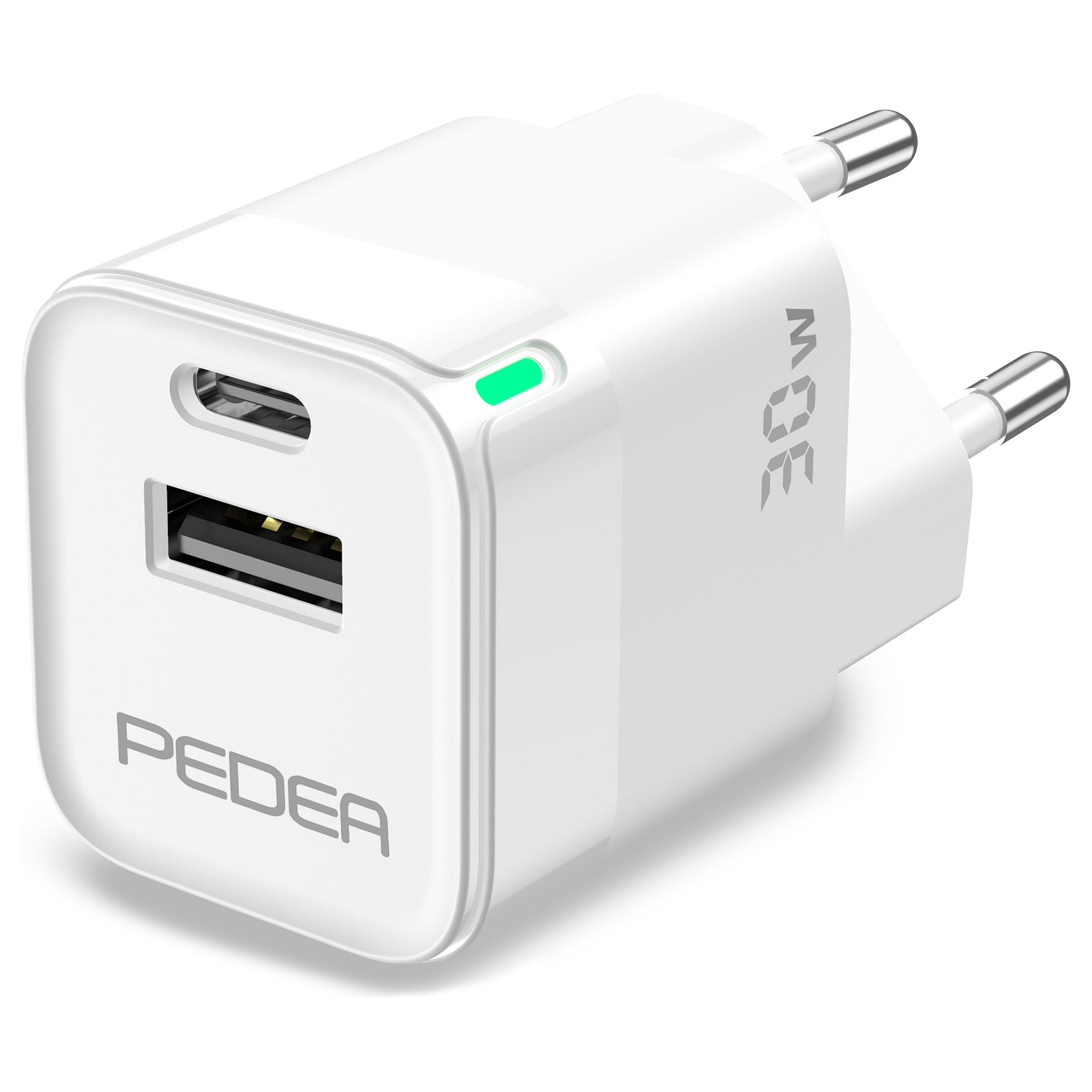 PEDEA 30W USB-C (PD) Schnellladegerät - 2-Ports Mehrfach Handy-Ladegerät mit USB-C und USB-A, weiß