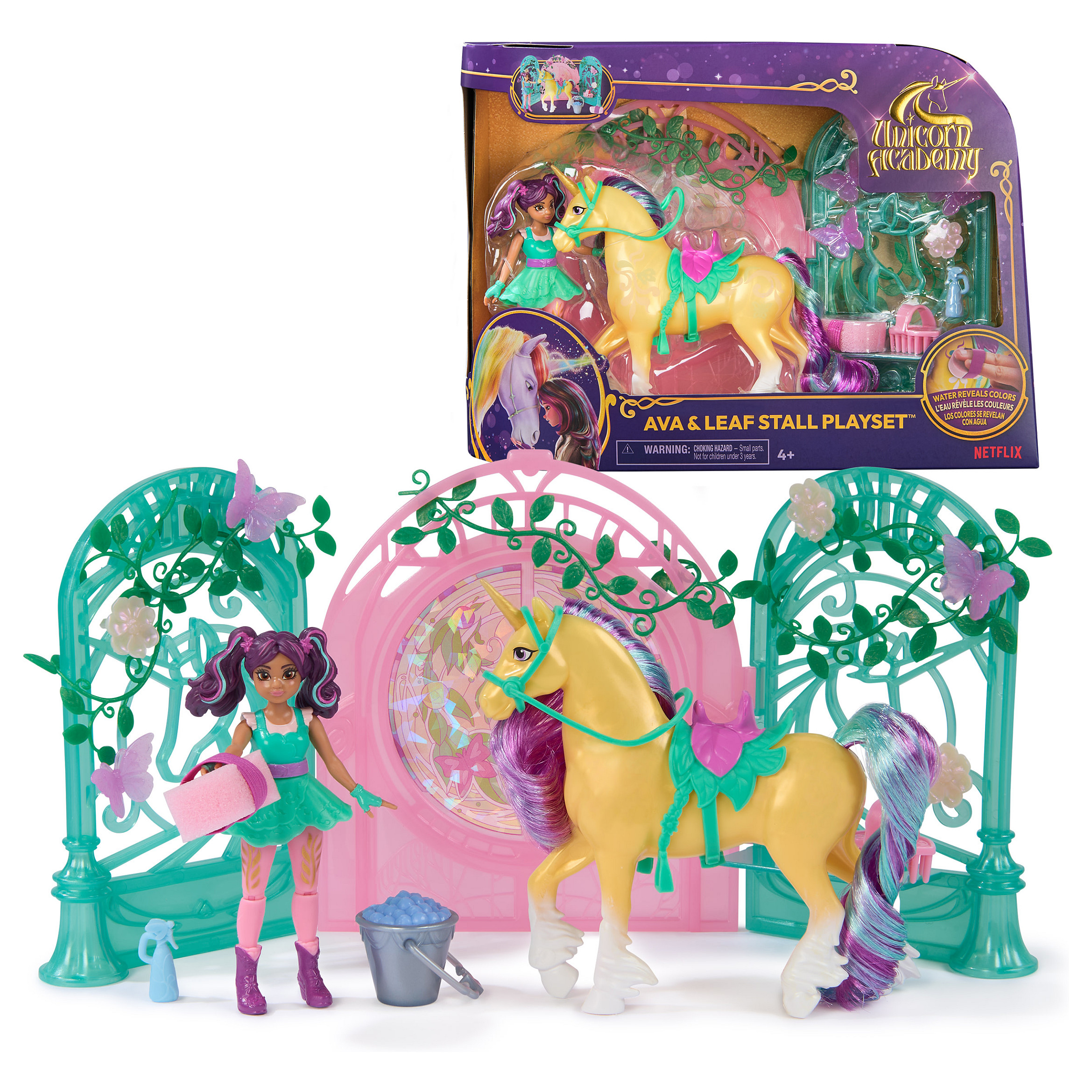 Spinmaster Unicorn Academy - Ava & Einhorn Leaf Stall Spielset mit Farbwechseleffekt