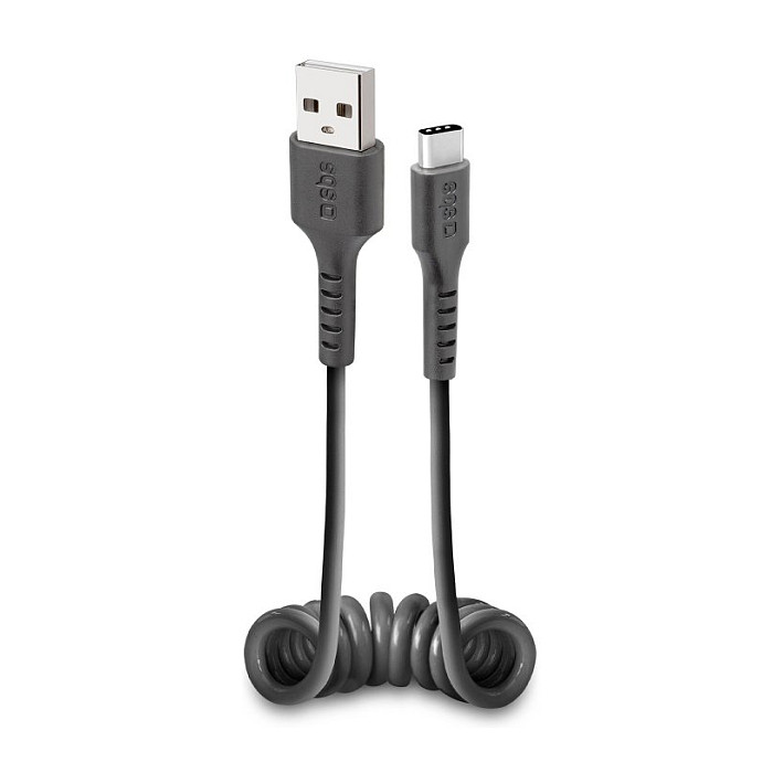 SBS Lade-/Datenkabel USB-A auf USB-C 17cm bis 50cm Spiralkabel schwarz