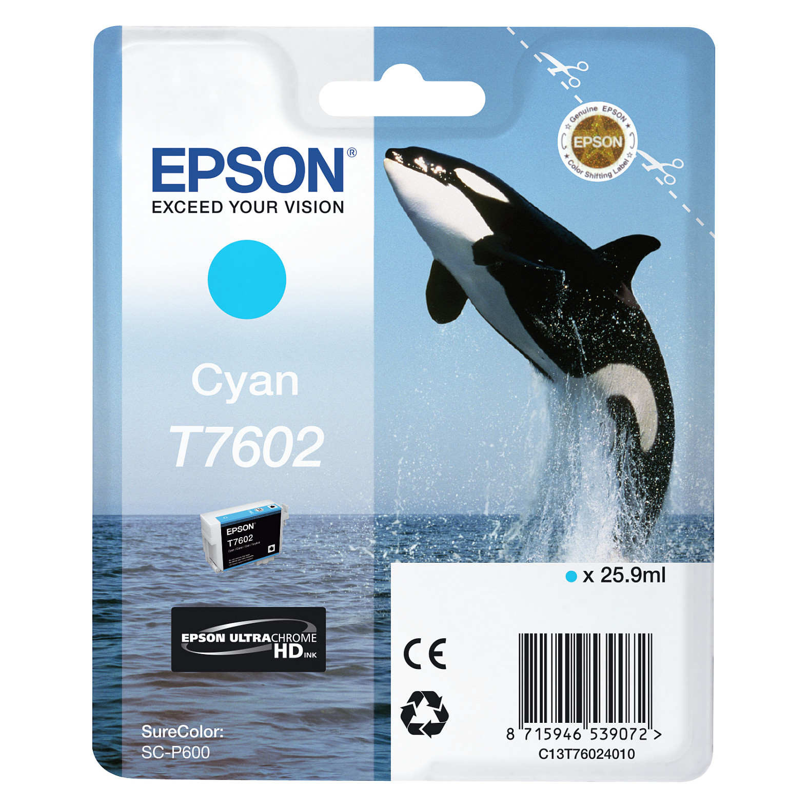 EPSON T7602 Tinte cyan hohe Kapazitt 25,9ml 2196 Seiten 1er-Pack