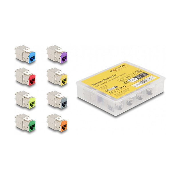 Keystone Modul RJ45 Buchse zu LSA Cat.6A werkzeugfrei farbig Set 8 Stück