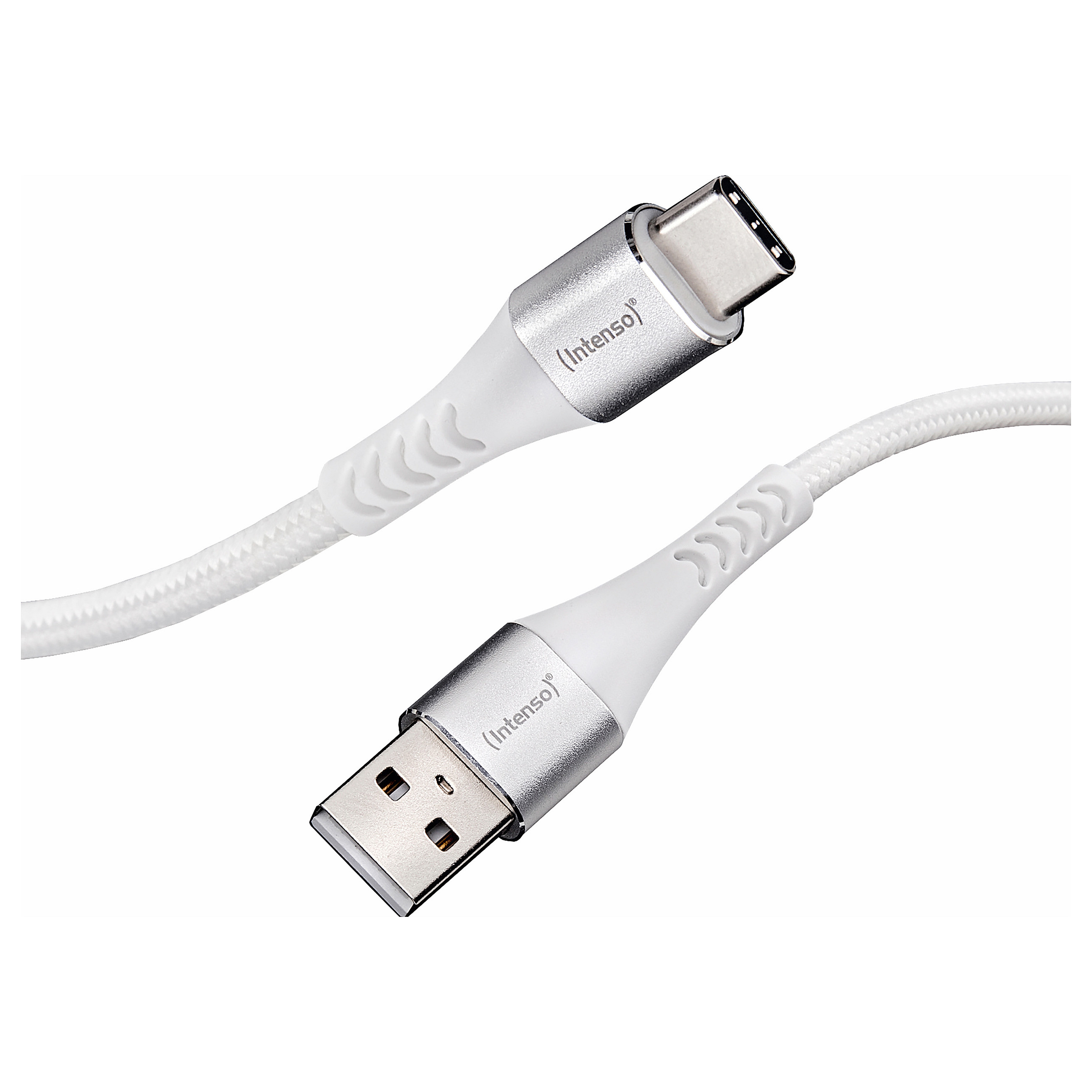 Intenso USB-Kabel A315C Nylon 1,5m weiß, USB-A und USB-C Anschluss, unterstützt Schnelladen (PD) bis 60W