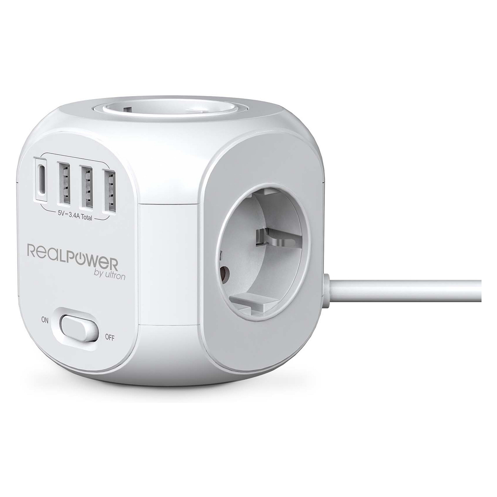 RealPower Steckdosenwürfel PowerBox 431 + 3xUSB-A / 1xUSB-C