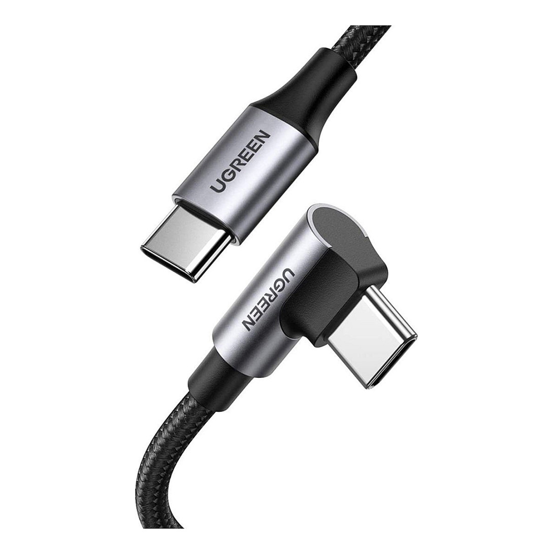 UGREEN US334 USB-C auf USB-C 100W Schnellladekabel 1x Winkelstecker Nylonummantelung Aluminumgehuse 2m schwarz