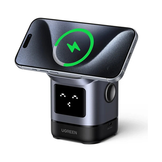 UGREEN Uno W709 2-in-1 Magnetic Wireless Charger 15W Ladestation Qi2 zertifiziert Display fuer iPhone und AirPods