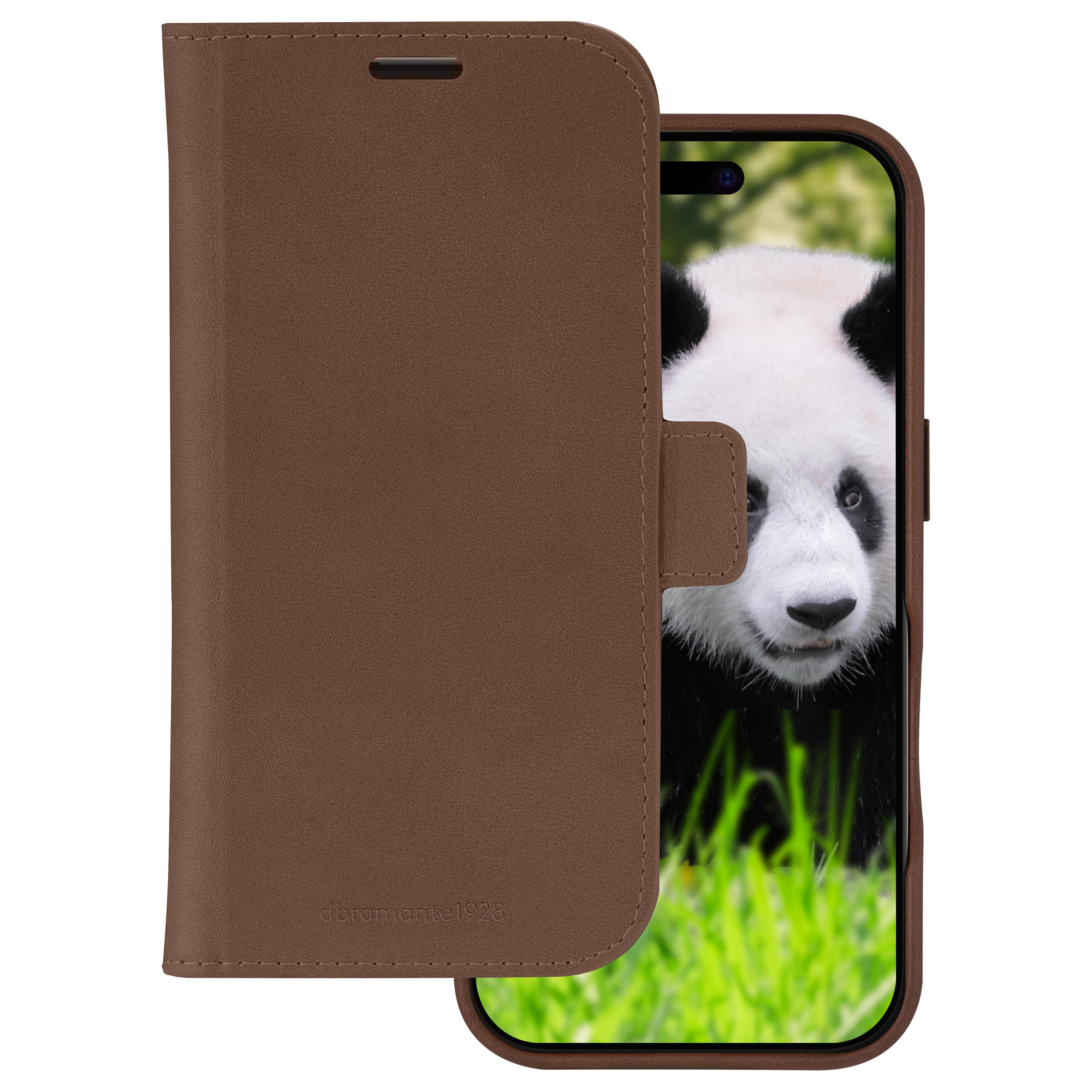 dbramante1928 Lynge - Flip-Hlle fr Mobiltelefon - MagSafe-Kompatibilitt - genarbtes Leder - Dark Tan - fr Apple iPhone 16 Pro