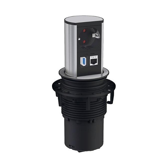 BACHMANN ELEVATOR 1x Schutzkontakt, 1x CAT6, 1x USB 3.0, Edelstahl