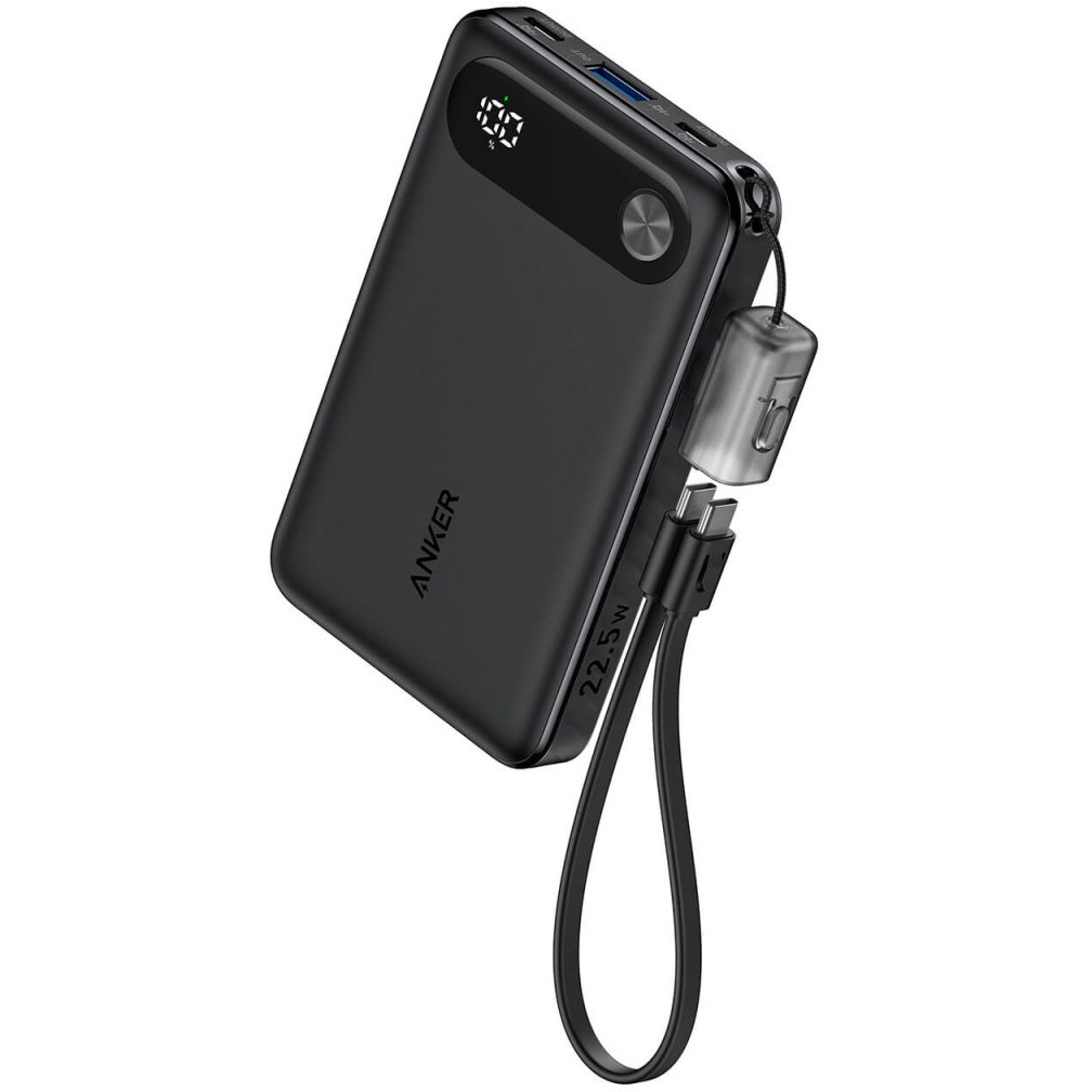 ANKER PowerBank 10.000mAh 22.5W 2x USB-C 1x USB-A inkl. Display und Lanyard schwarz