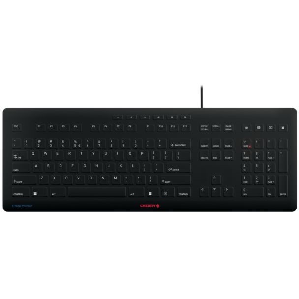CHERRY STREAM PROTECT KEYBOARD Corded US-Layout schwarz