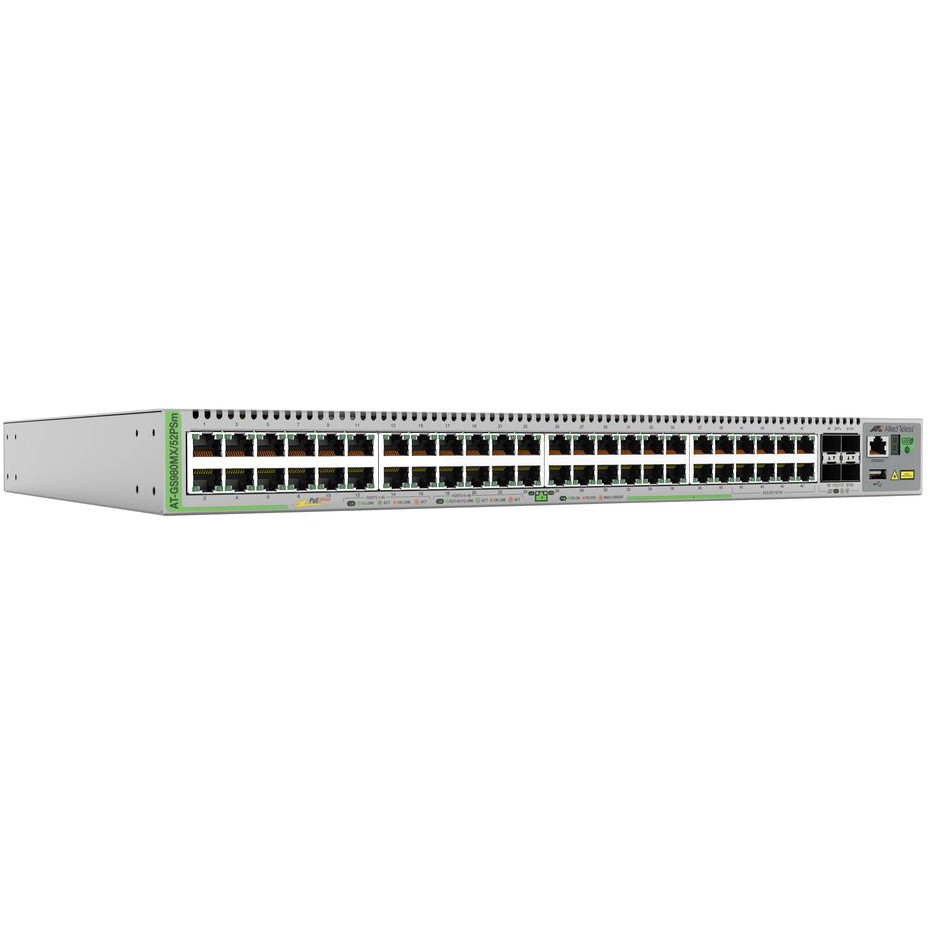 ALLIED L3 Stackable Switch 40x 10/100/1000-T PoE+ 8x 100M/1G/2.5G/5G-T PoE+ 4x SFP+ Ports single fixed PSU EU Power Cord