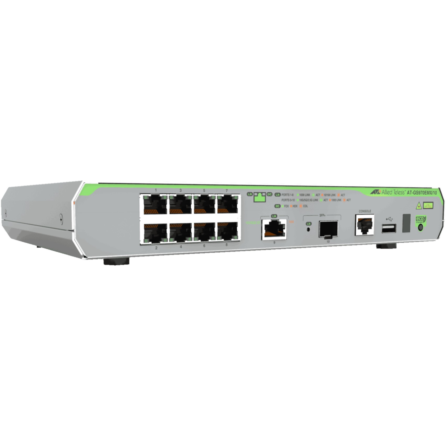 ALLIED L3 Gigabit Switch 8x 10/100/1000-T 1x 1/2.5/5/10G-T 1x SFP+ Ports and a single fixed PSU EU Power Cord
