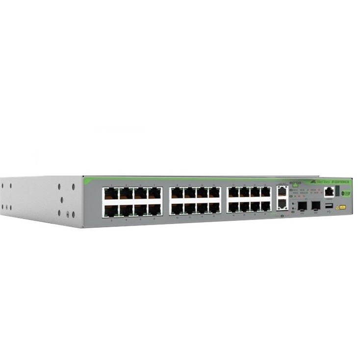 ALLIEDL3 Stackable Switch 24x 10/100/1000-T 2x 1/2.5/5/10G-T 2x SFP+ Ports and a single fixed PSU EU Power Cord