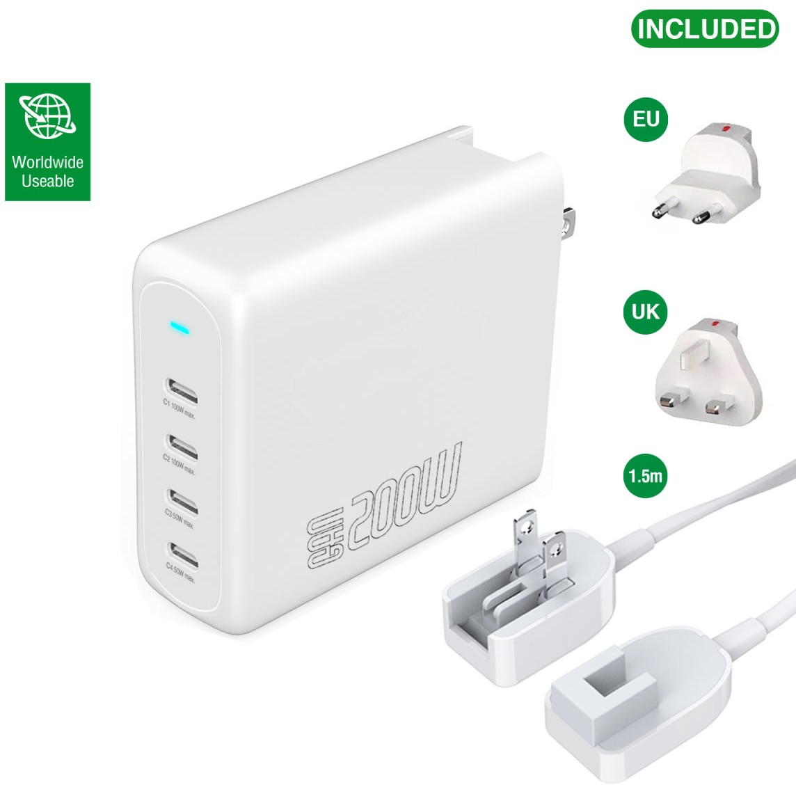 4smarts Ladegert GaN Flex Pro 200W 4 USB-C. wei