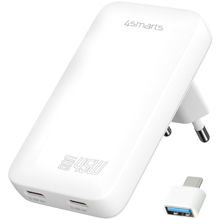 4smarts Netzladegert FlatPlug Slim Dual 45W GaN 2C. wei