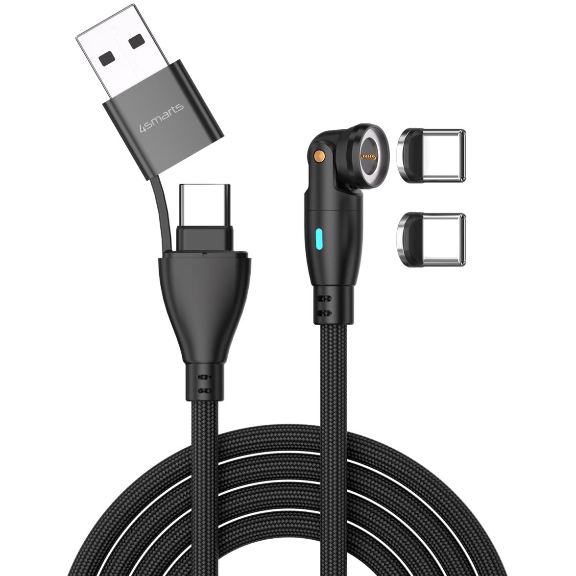 4smarts USB-C/A 540 Magnetkabel GravityCord 100W 1.8m schwarz