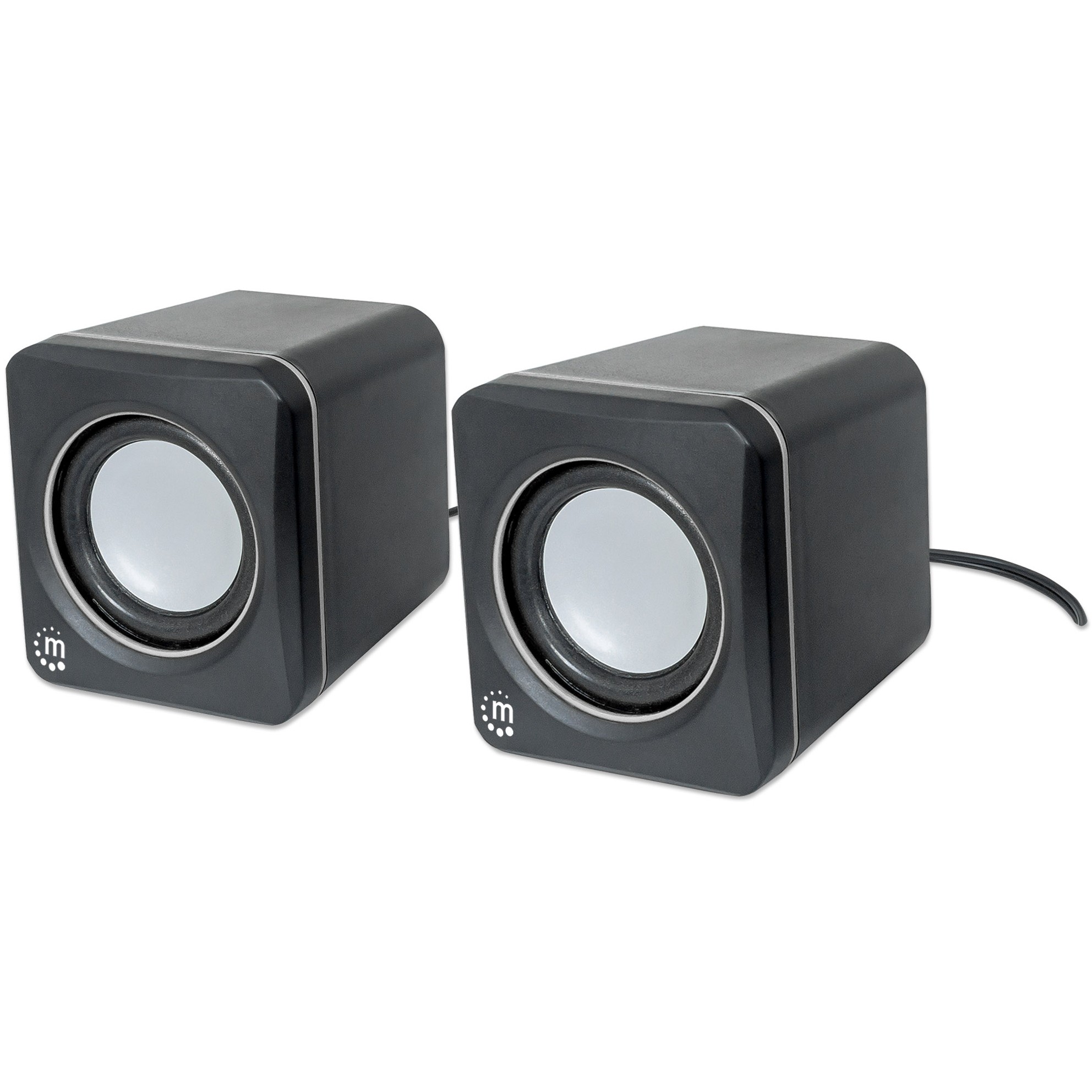 MANHATTAN 2600 Series Stereolautsprecher ber 3.5 mm-Klinkenstecker Strom ber USB-A kompaktes Format fr PCs und Notebooks schwarz