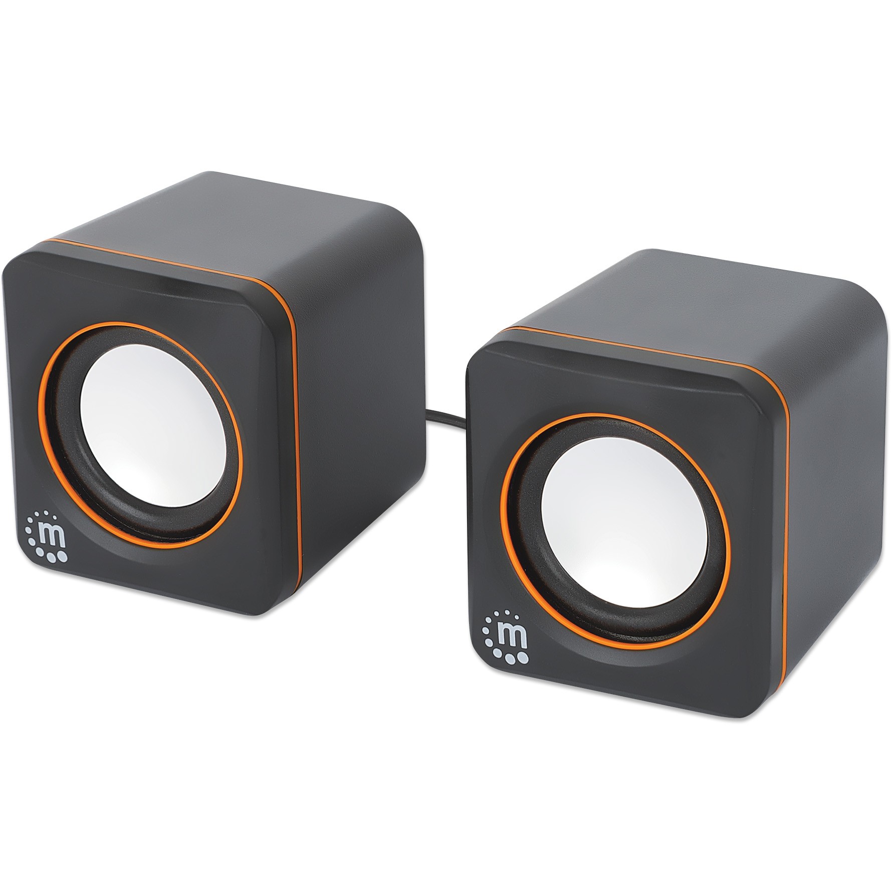MANHATTAN Lautsprecher fr PC und Laptop 2600 Series zwei verbundene Lautsprecher 1.4 m USB-Kabel USB-C/USB-A-Adapter schwarz/orange