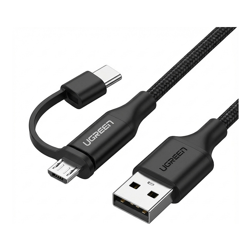 UGREEN USB-A to Micro USB + USB Type-C Cable 1m Black