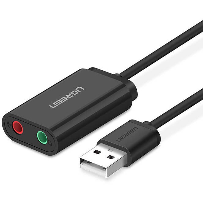 UGREEN USB-A To 3.5mm External Stereo Sound Adapter Black 15cm