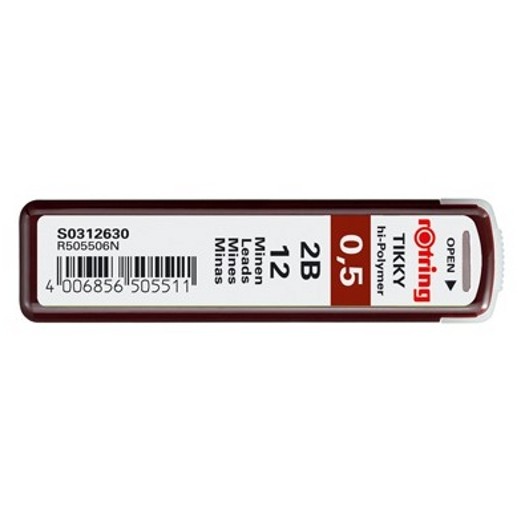 ROTRING Feinmine Dose Feinminen 12 Stück 0.5 2B