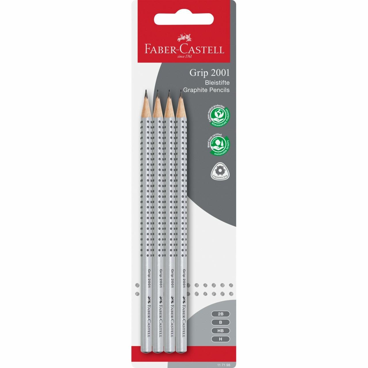 FABER-CASTELL Bleistift Grip 2001 (H HB B 2B) BK 4 Stk.