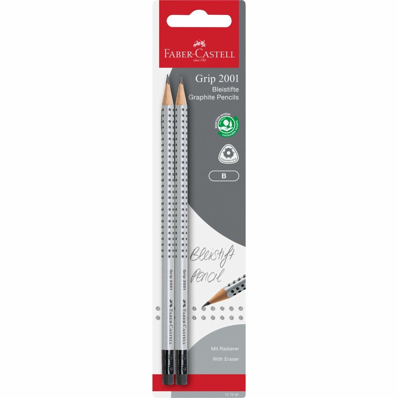 FABER-CASTELL Bleist. Grip 2001 mit Radierer B 2x BK