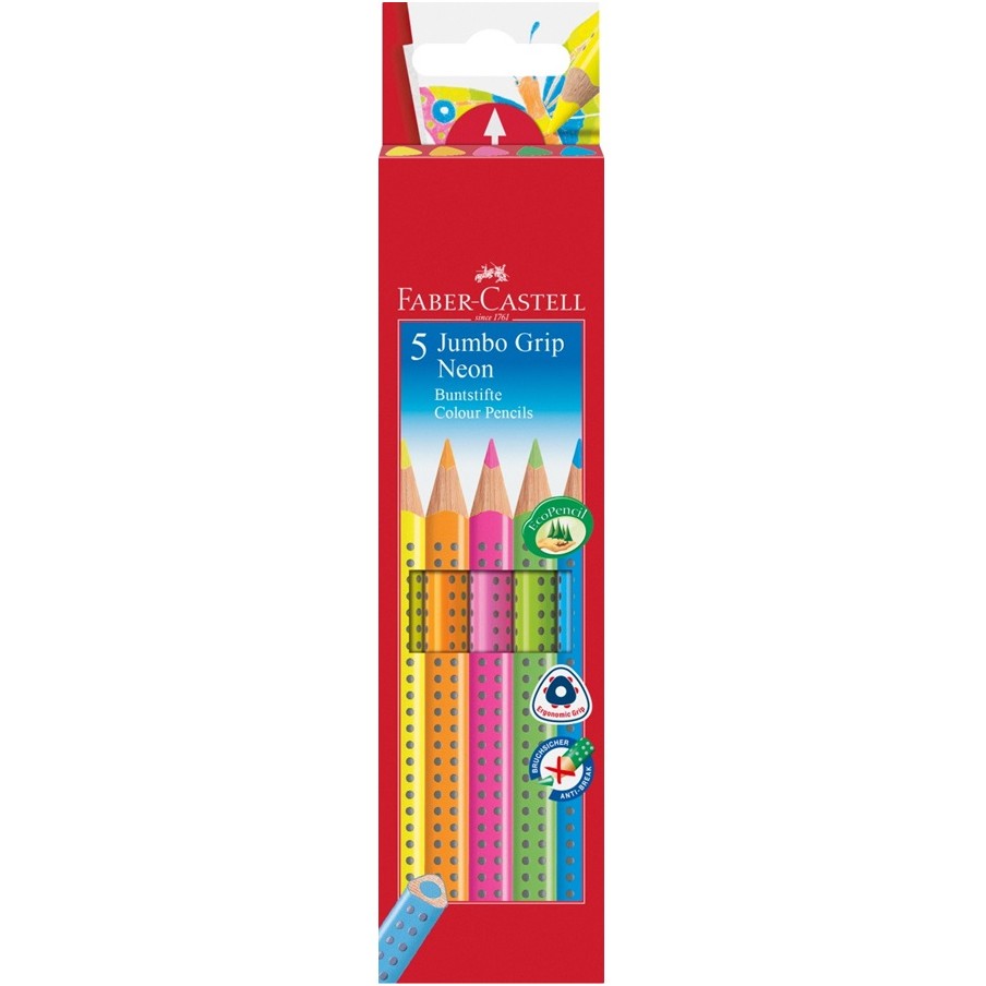 FABER-CASTELL Buntstift Jumbo Grip Neon 5er-Etui