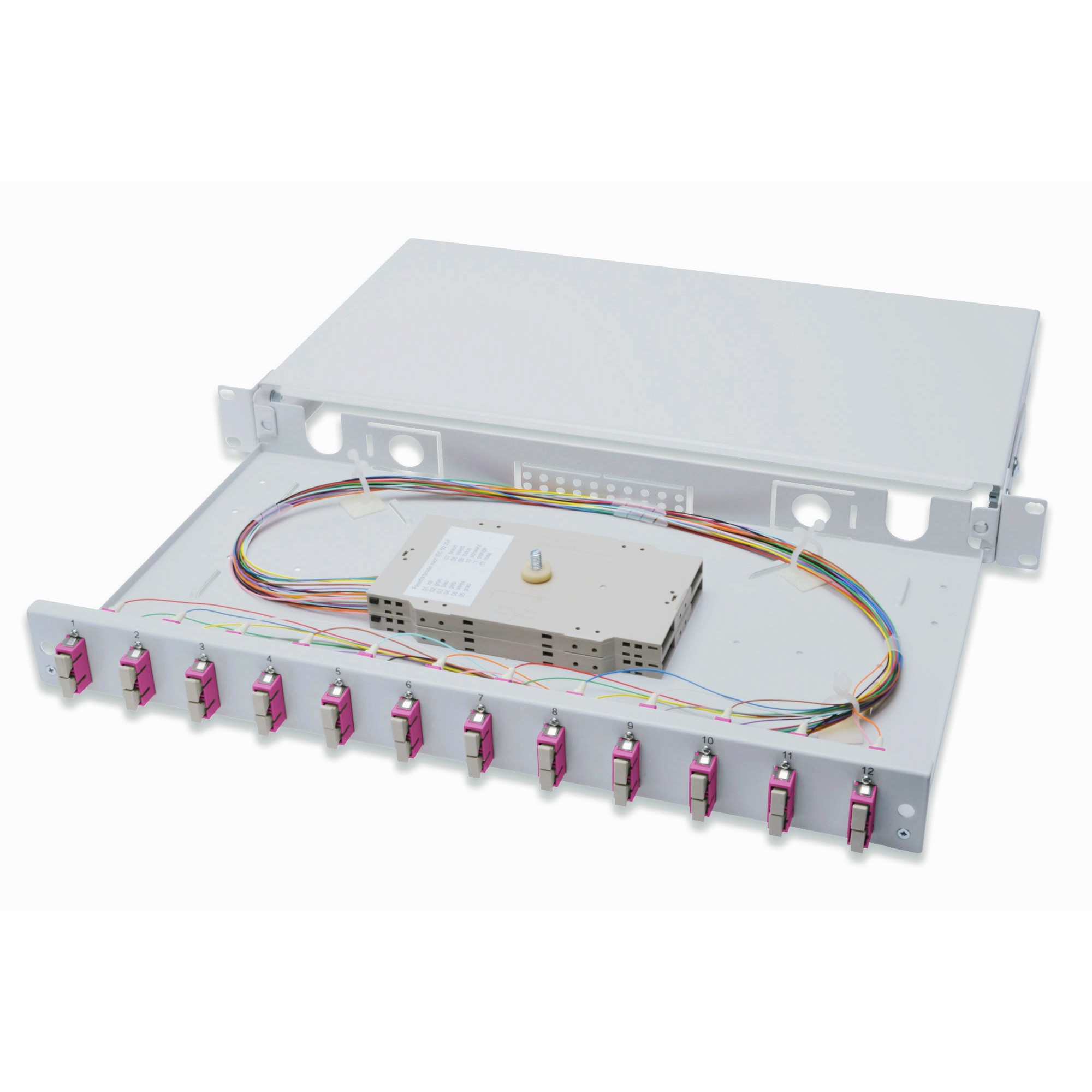 DIGITUS LWL Spleißbox 1HE bestückt 12x SC DX OM4 grau