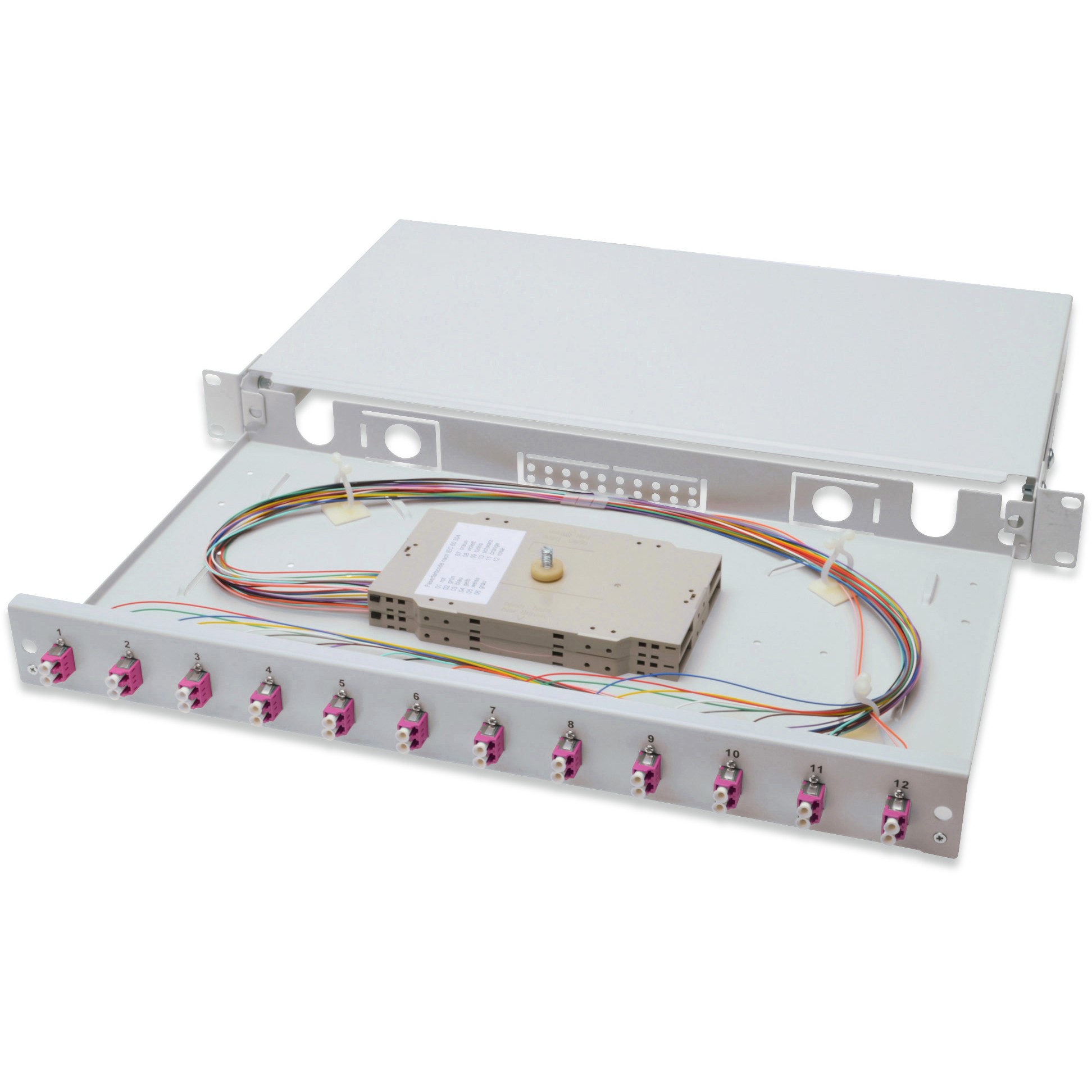 DIGITUS LWL Spleißbox 1HE bestückt 12x LC DX OM4 grau