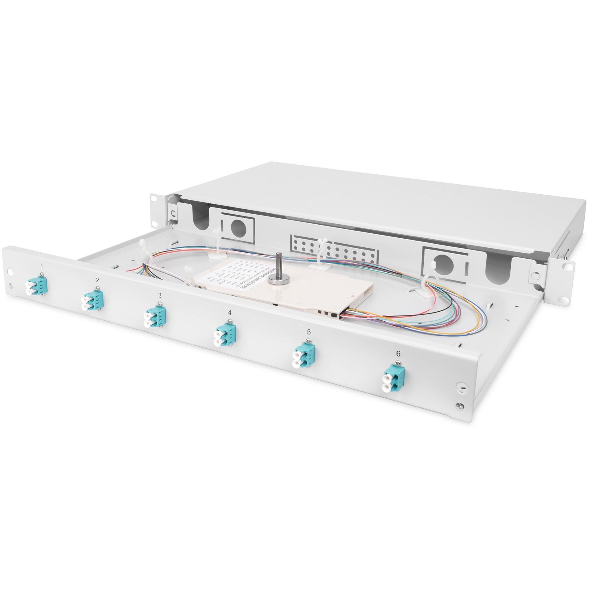 DIGITUS LWL Spleißbox 1HE bestückt 6x LC DX OM3 grau