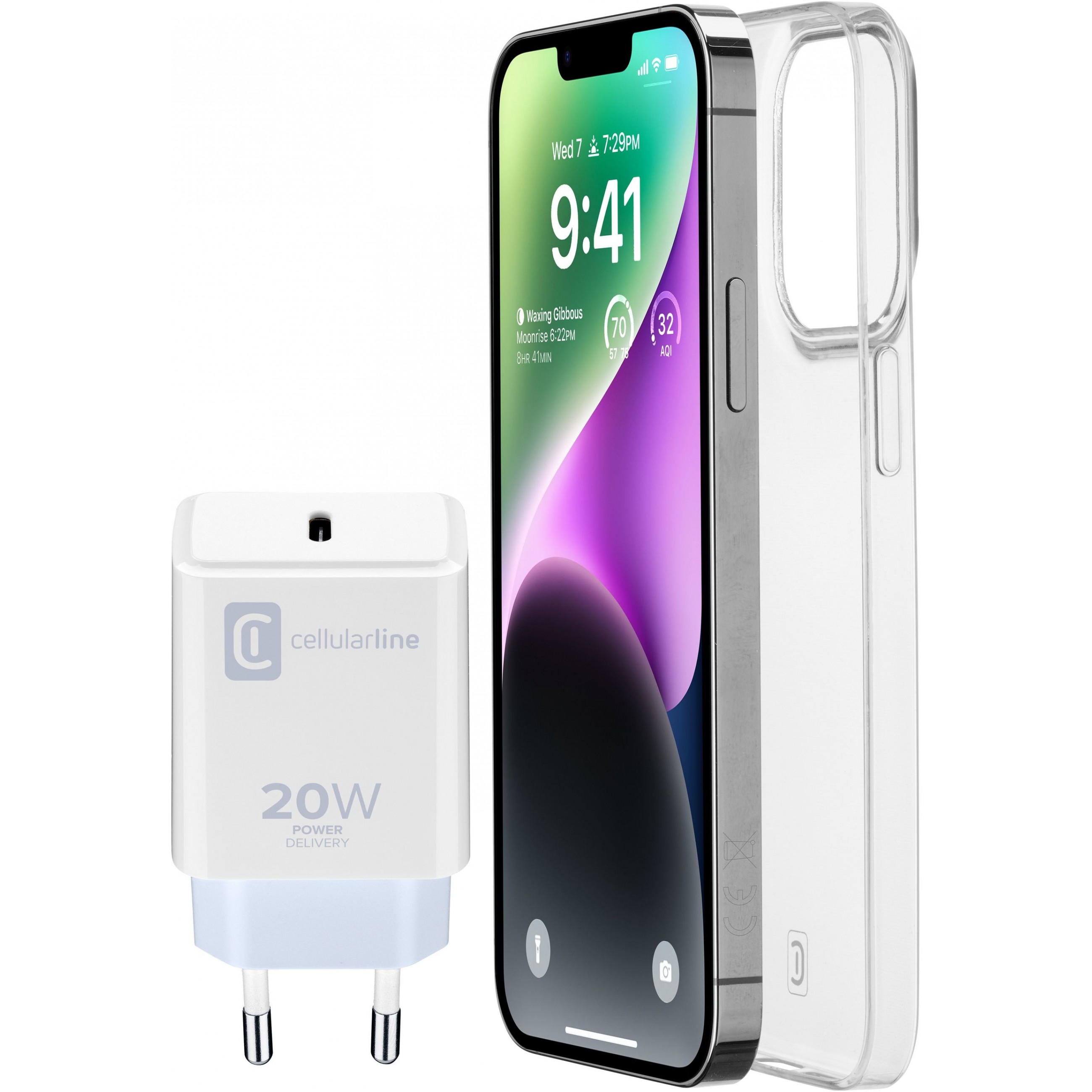 Cellularline Starter Kit Charger+Case f. iPhone 14. Trans