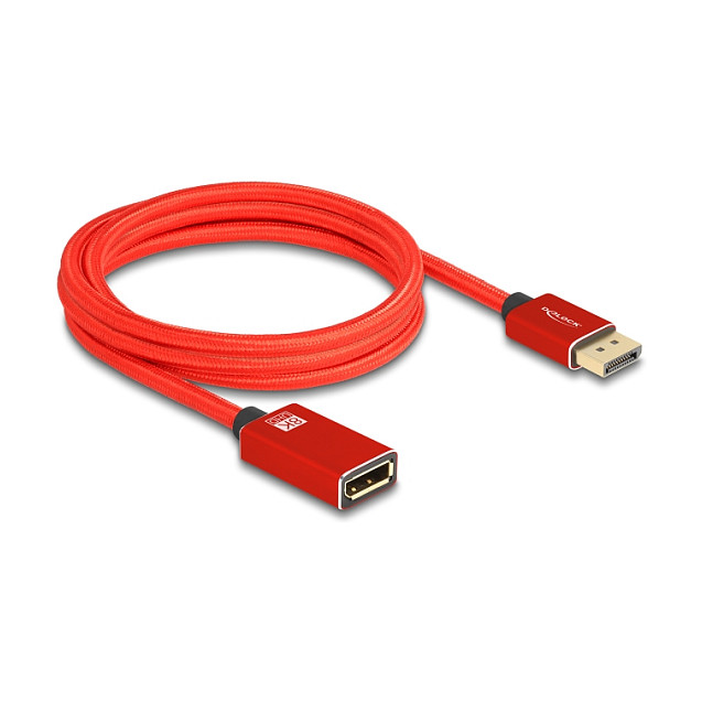 DELOCK DisplayPort Verlngerungskabel 8K 60 Hz 2 m rot Metall ohne Einrastfunktion