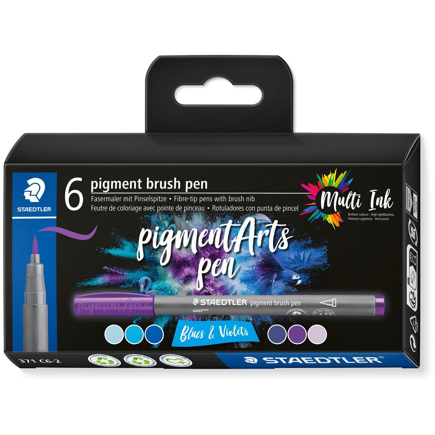 STAEDTLER MultiInk Pigment Arts brush pen 6er-Set blues&viol retail