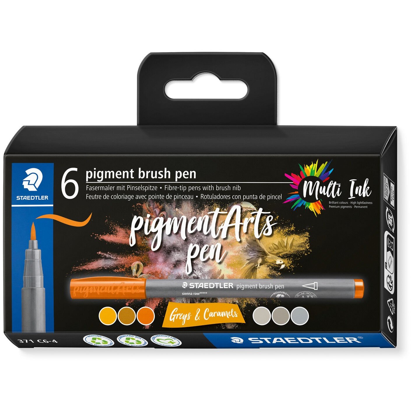 STAEDTLER MultiInk Pigment Arts brush pen 6er-Set grau&Caram retail
