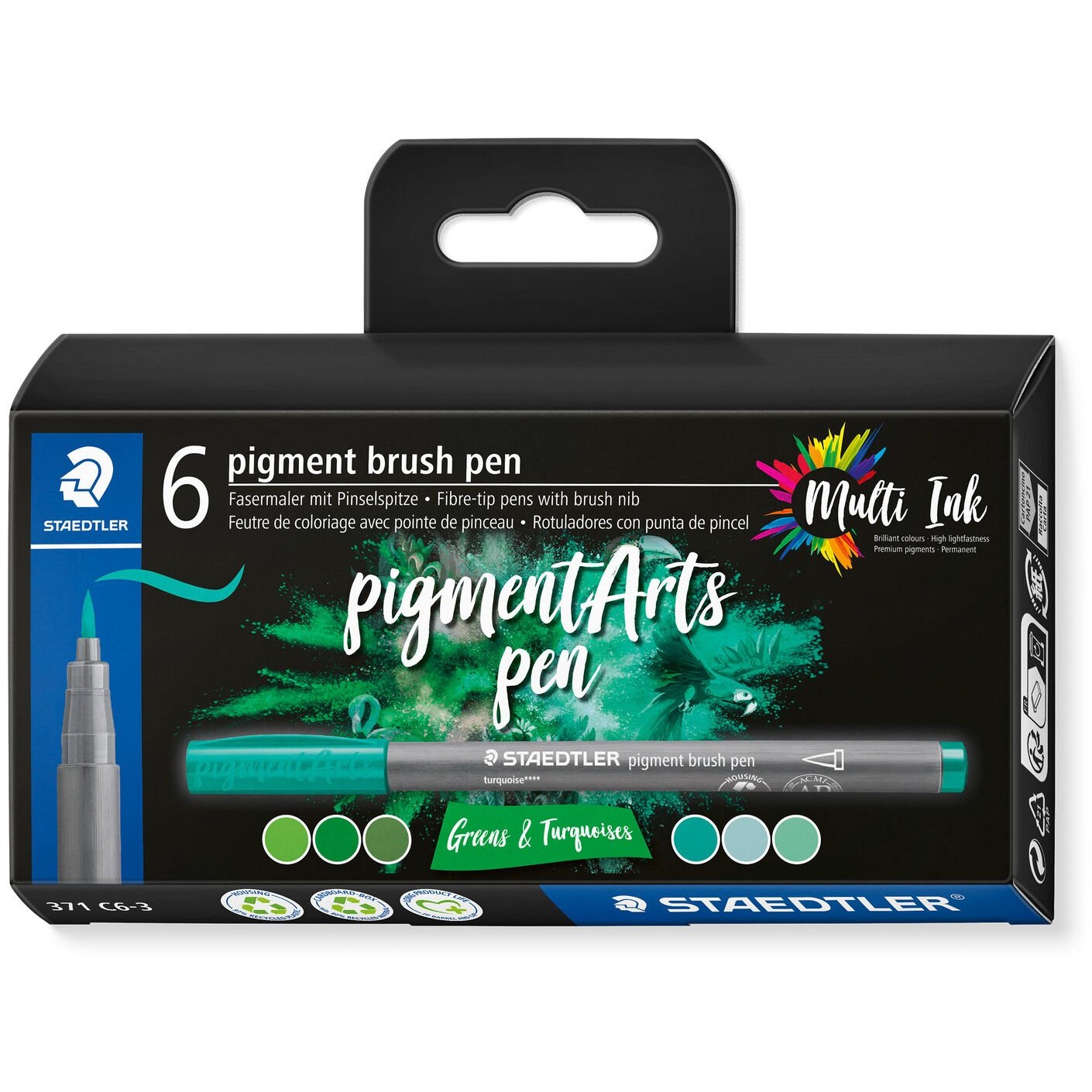 STAEDTLER MultiInk Pigment Arts brush pen 6er-Set grün&türki retail