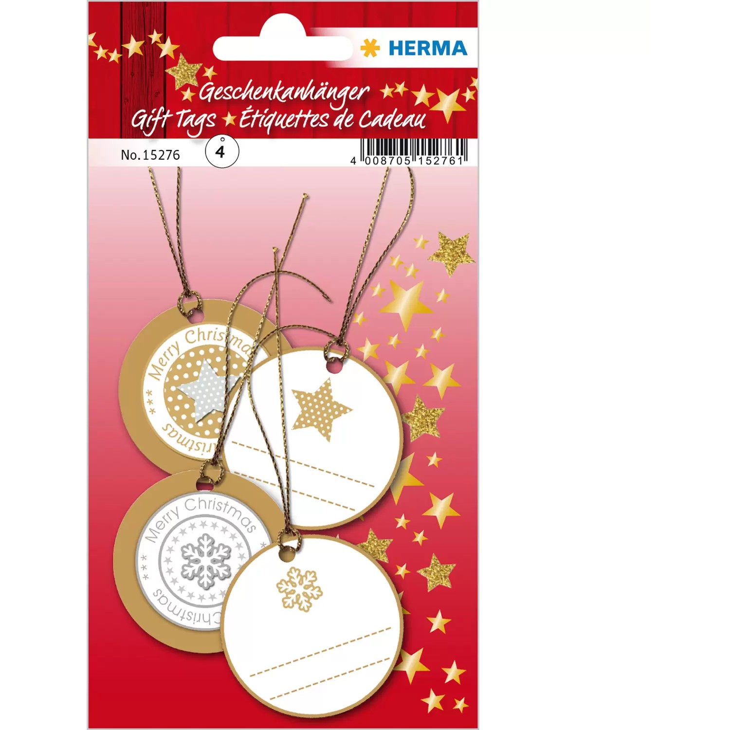 HERMA Weihnachtsgeschenkanhänger 3D Gold 4 Stück