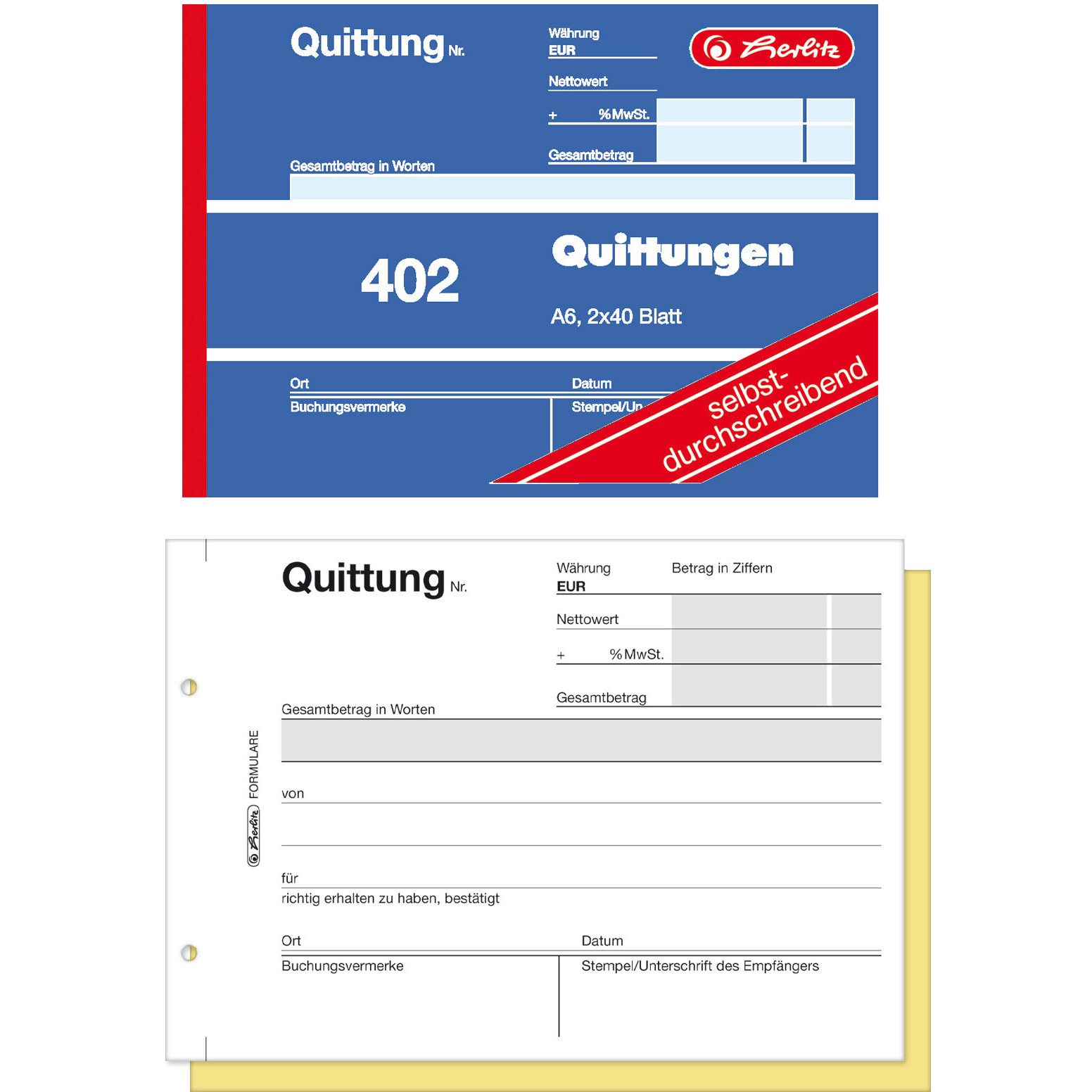 Herlitz Quittungsblock 2x40 Bl. A6 selbstdurchschreibend