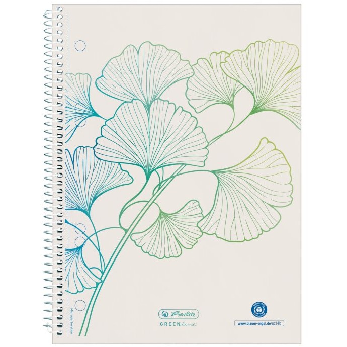 Herlitz Spiralblock A5 70 Bl. kariert GREENline Ginkgo