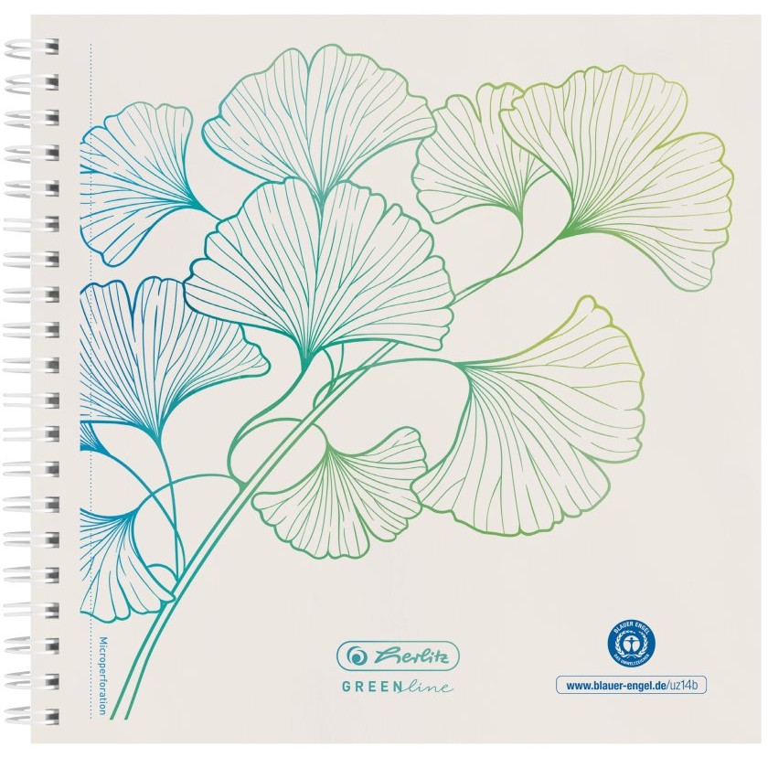 Herlitz Spiralblock 14.8x14.8 100Bl.punktiert GREENlineGinkg