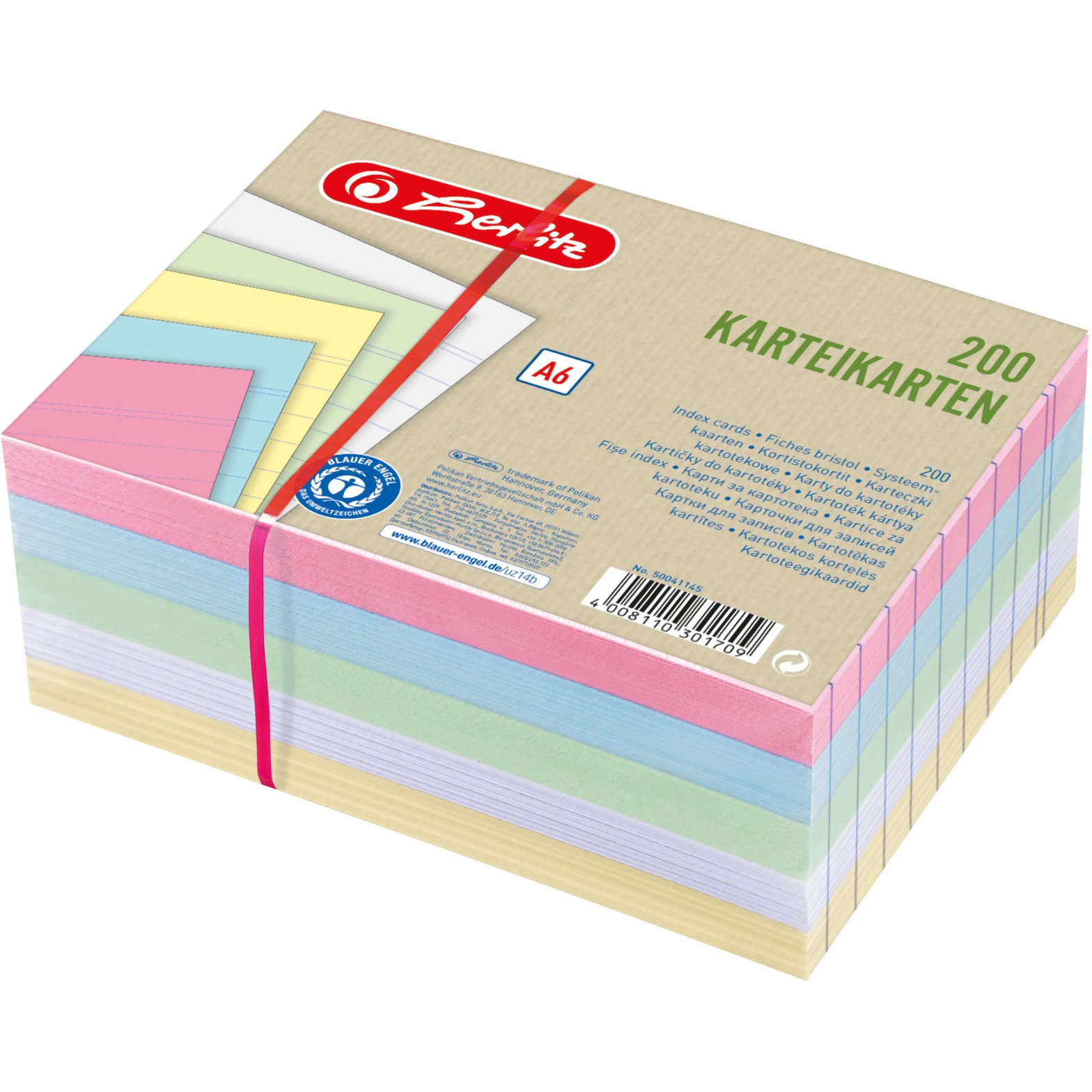 Herlitz Karteikarte A6 liniert 4 Farb.+weiß Bl. Engel 200er