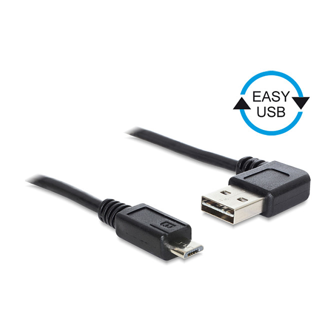 DELOCK Kabel EASY-USB 2.0 Typ-A Stecker gewinkelt links / rechts > USB 2.0 Typ Micro-B Stecker 0.5 m