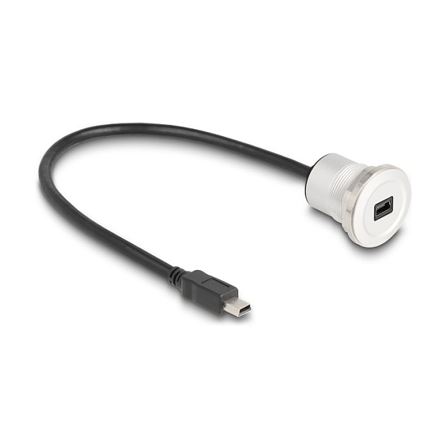 DELOCK USB2.0 Mini-B Einbaubuchse mit Kabelp. St. Alu. 30cm