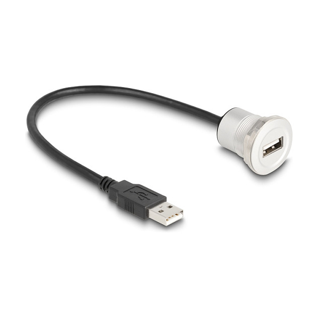 DELOCK USB2.0 Typ-A Einbaubuchse mit Kabelp. St. Alu.30cm