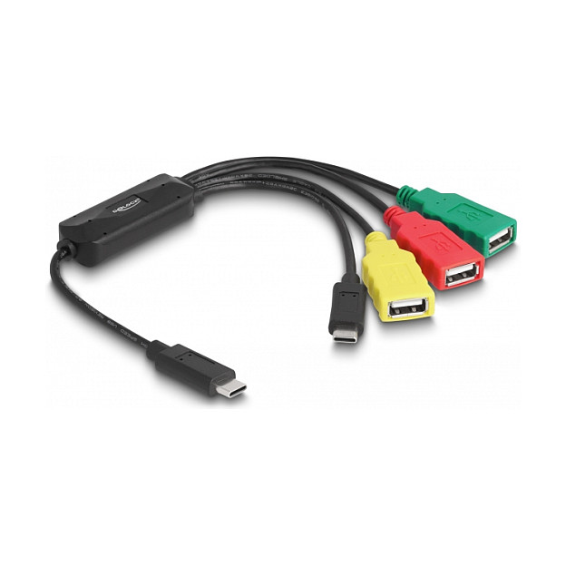 DELOCK 4 Port USB 2.0 Kabel-Hub mit USB Type-C zu 3 x USB-A Buchse + 1 x USB-C Stecker