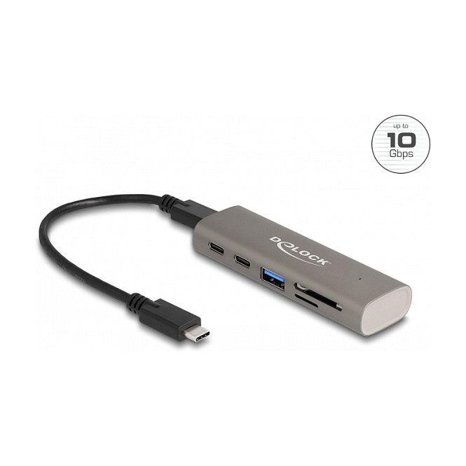 DELOCK 3 Port USB 10 Gbps Hub inklusive SD und Micro SD Card Reader mit USB Type-C Anschluss