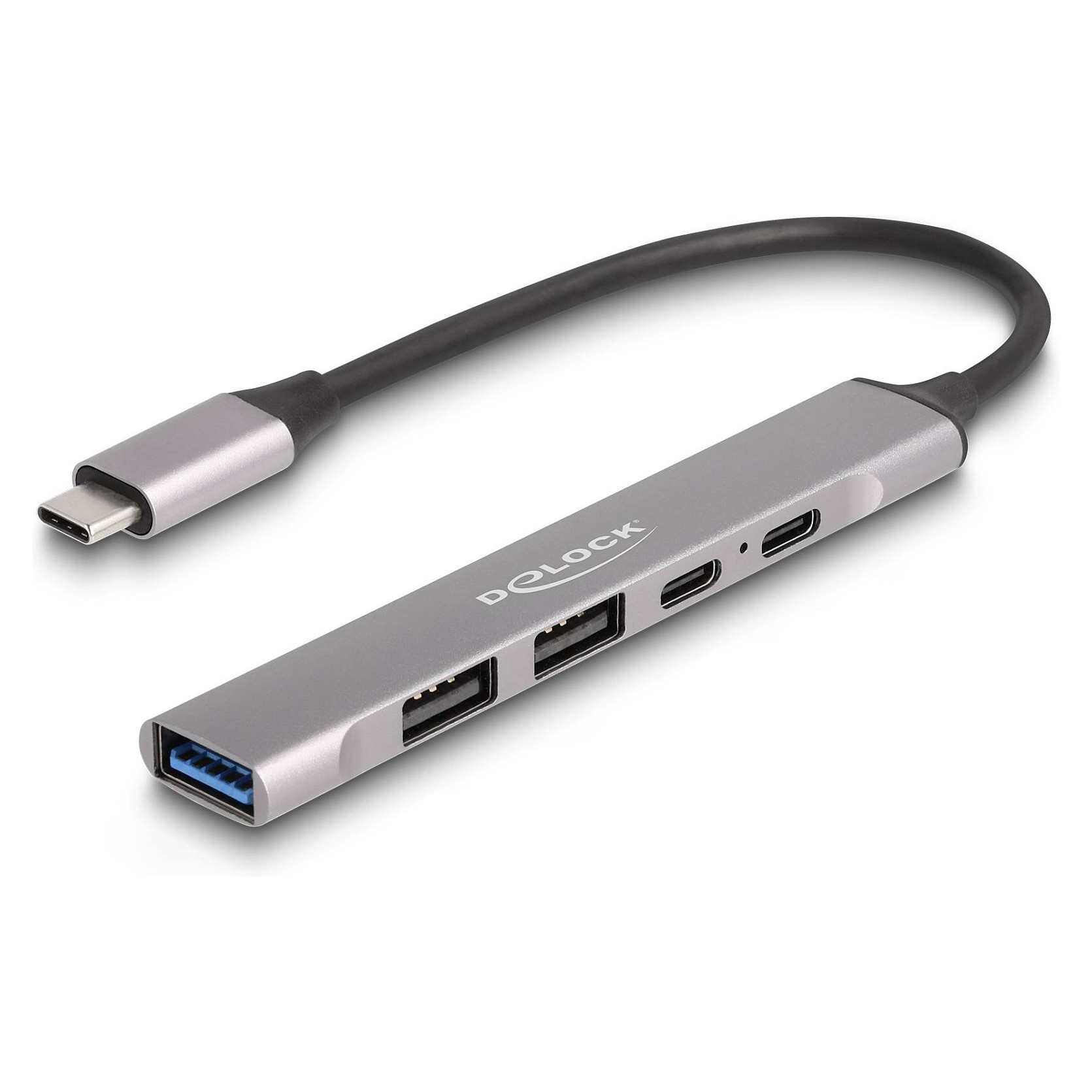DELOCK 4 Port Slim USB Type-C Hub mit 1 x USB 10 Gbps Typ-A + 2 x USB 2.0 Typ-A + 1 x USB 2.0 USB Type-C und PD 95 W